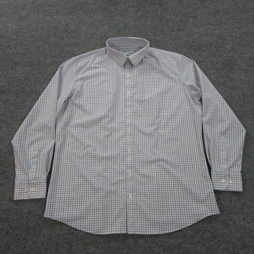 Mizzen‎ Main Shirt Mens XL White Check Performance Stretch Classic Fit Dress
